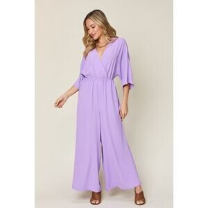 DOUBLE TAKE Plus Lavender Surplice Wide Leg Jumpsuit with Pockets NEW 2XL 3X